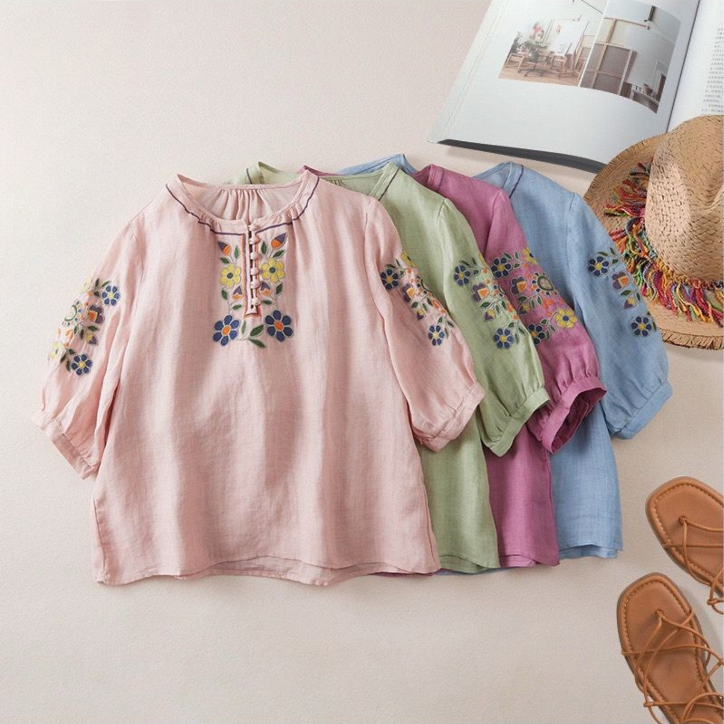 Pure Cotton Embroidered Comfortable Top With Neck Embroidered Sleeves