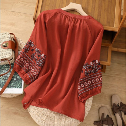 Pure Cotton Shirt With Embroidered Sleeves