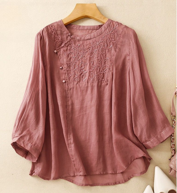 Pure Cotton Embroidered Round Neck Women's Top
