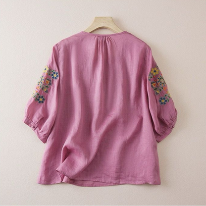 Pure Cotton Embroidered Comfortable Top With Neck Embroidered Sleeves
