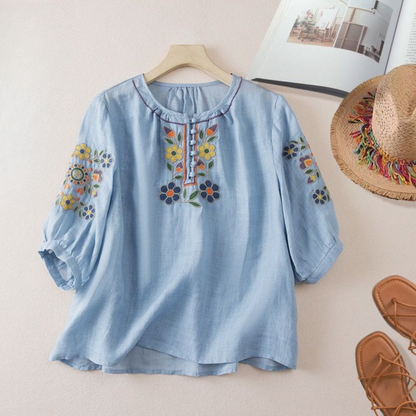 Pure Cotton Embroidered Comfortable Top With Neck Embroidered Sleeves