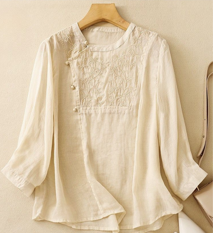 Pure Cotton Embroidered Round Neck Women's Top