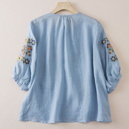 Pure Cotton Embroidered Comfortable Top With Neck Embroidered Sleeves
