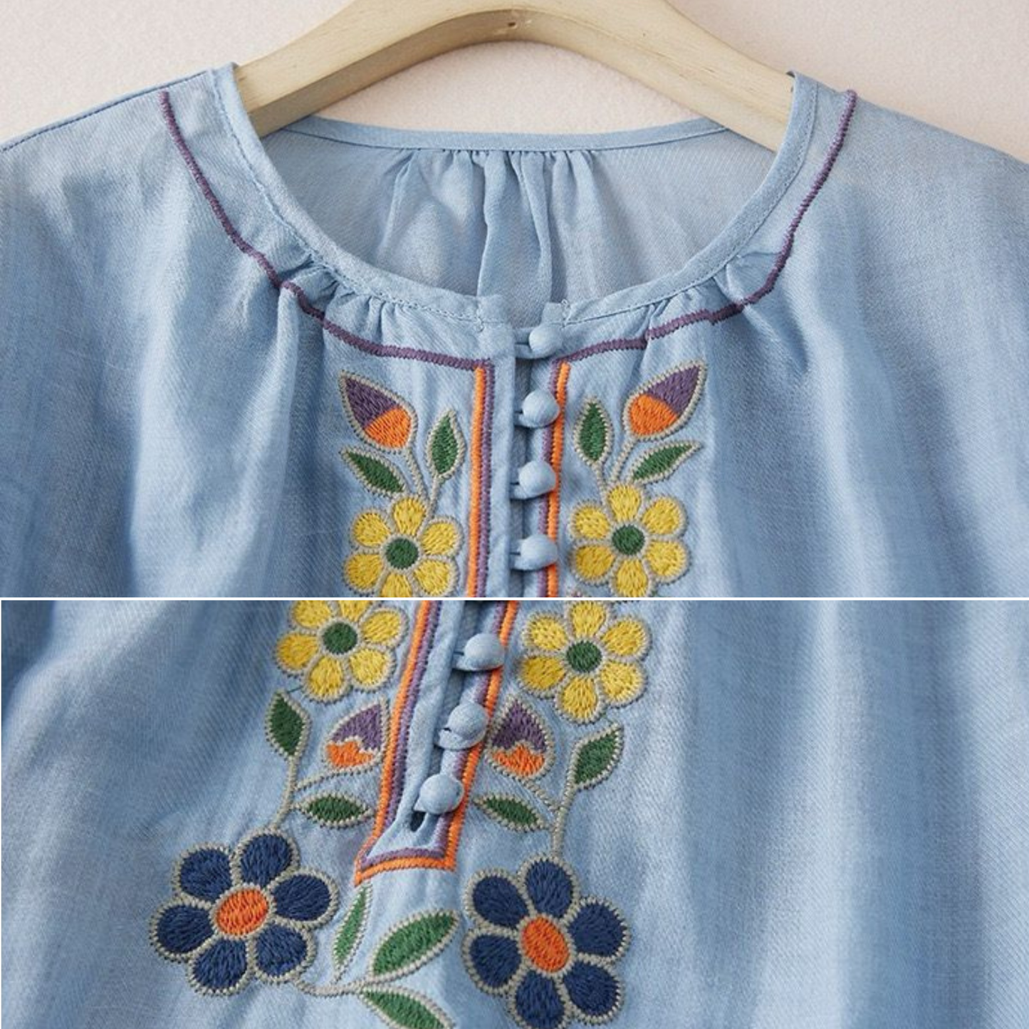 Pure Cotton Embroidered Comfortable Top With Neck Embroidered Sleeves
