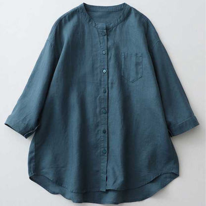 Pure Cotton Plain Shirt With Pocket For Women