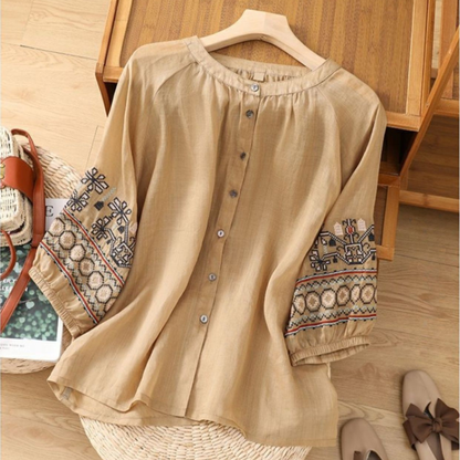 Pure Cotton Shirt With Embroidered Sleeves