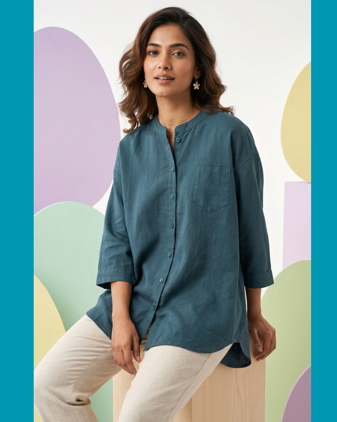 Pure Cotton Plain Shirt With Pocket For Women