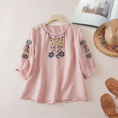 Pure Cotton Embroidered Comfortable Top With Neck Embroidered Sleeves