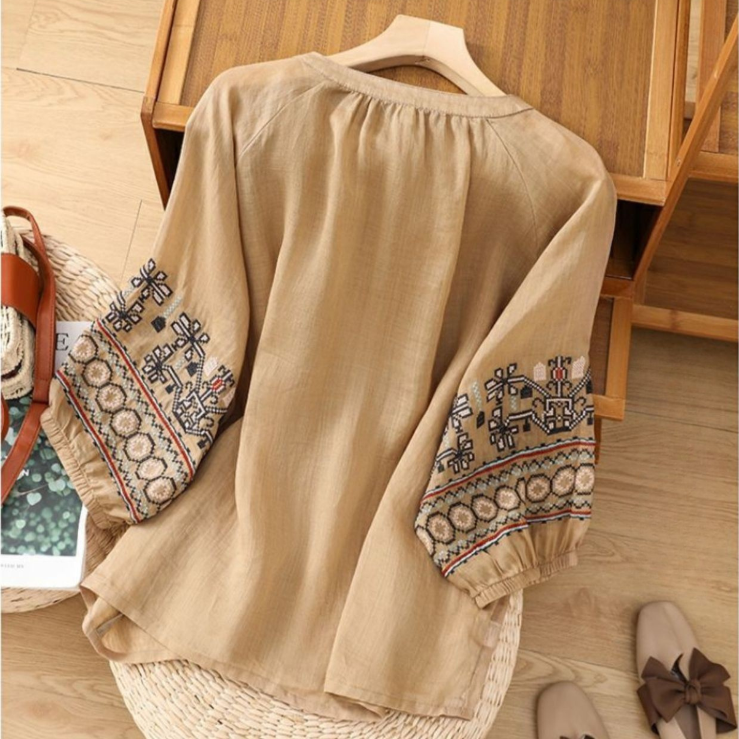 Pure Cotton Shirt With Embroidered Sleeves