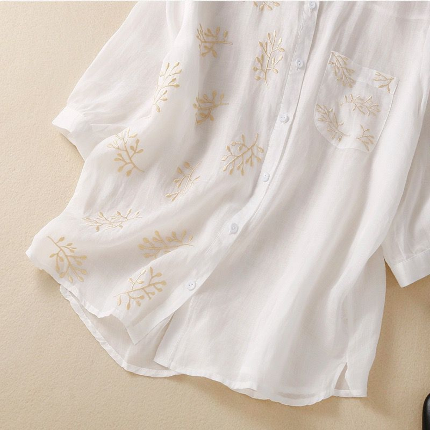 Cotton Half Embroidered Casual Wear Shirt With Pocket