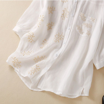 Cotton Half Embroidered Casual Wear Shirt With Pocket