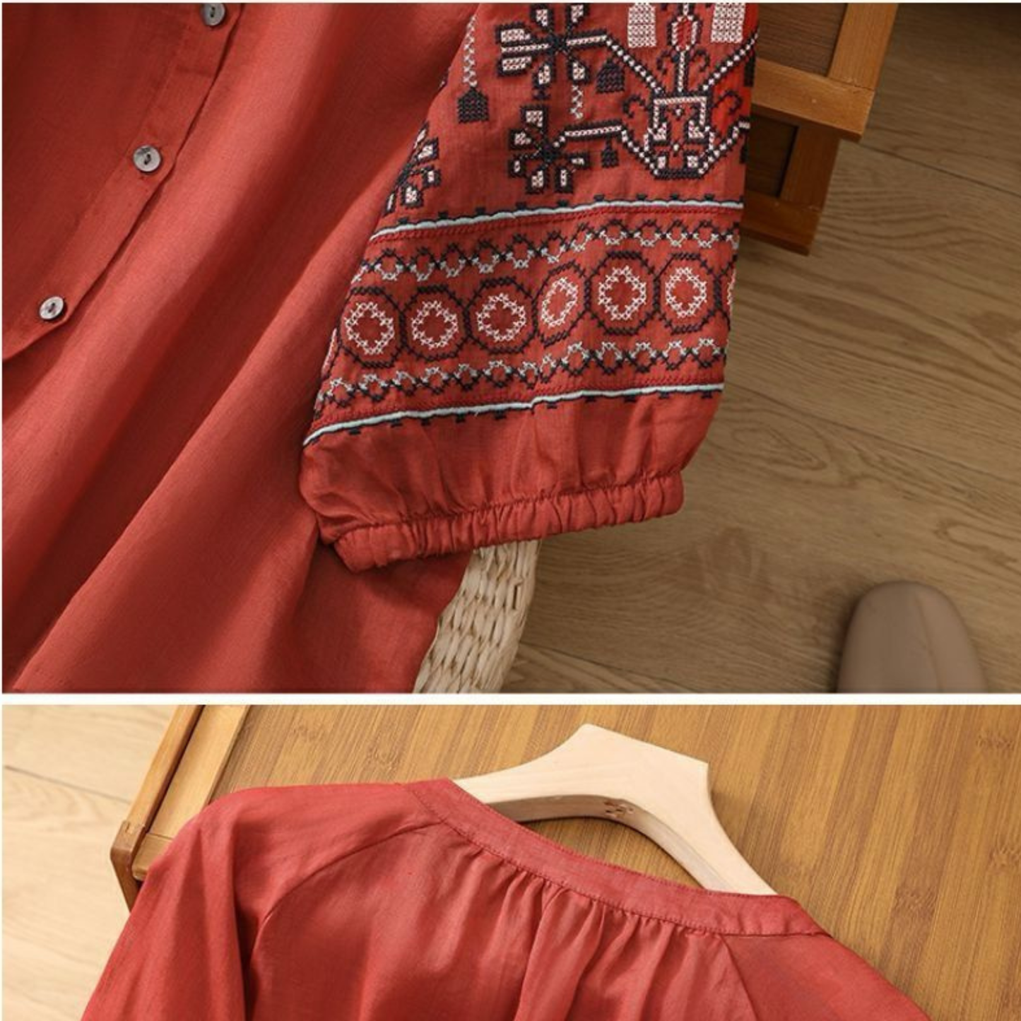 Pure Cotton Shirt With Embroidered Sleeves