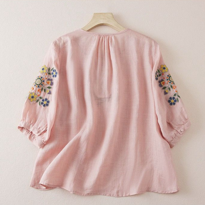 Pure Cotton Embroidered Comfortable Top With Neck Embroidered Sleeves