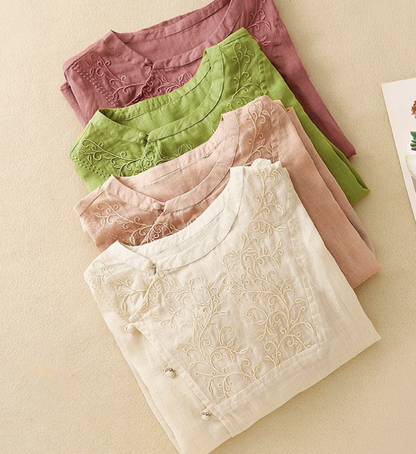 Pure Cotton Embroidered Round Neck Women's Top