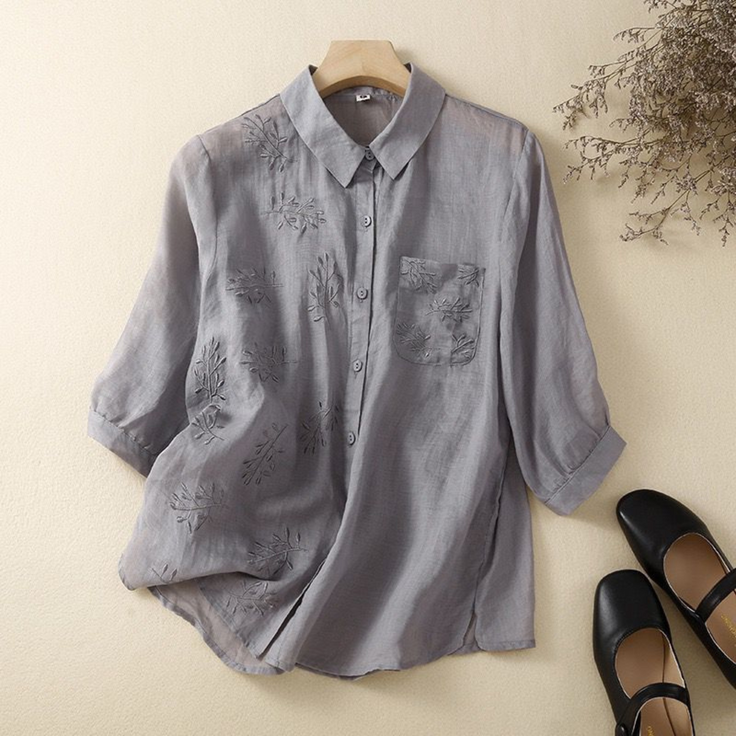 Cotton Half Embroidered Casual Wear Shirt With Pocket