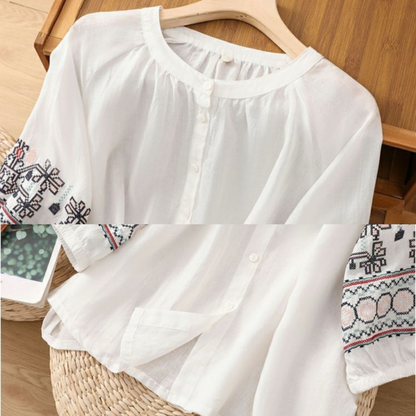 Pure Cotton Shirt With Embroidered Sleeves