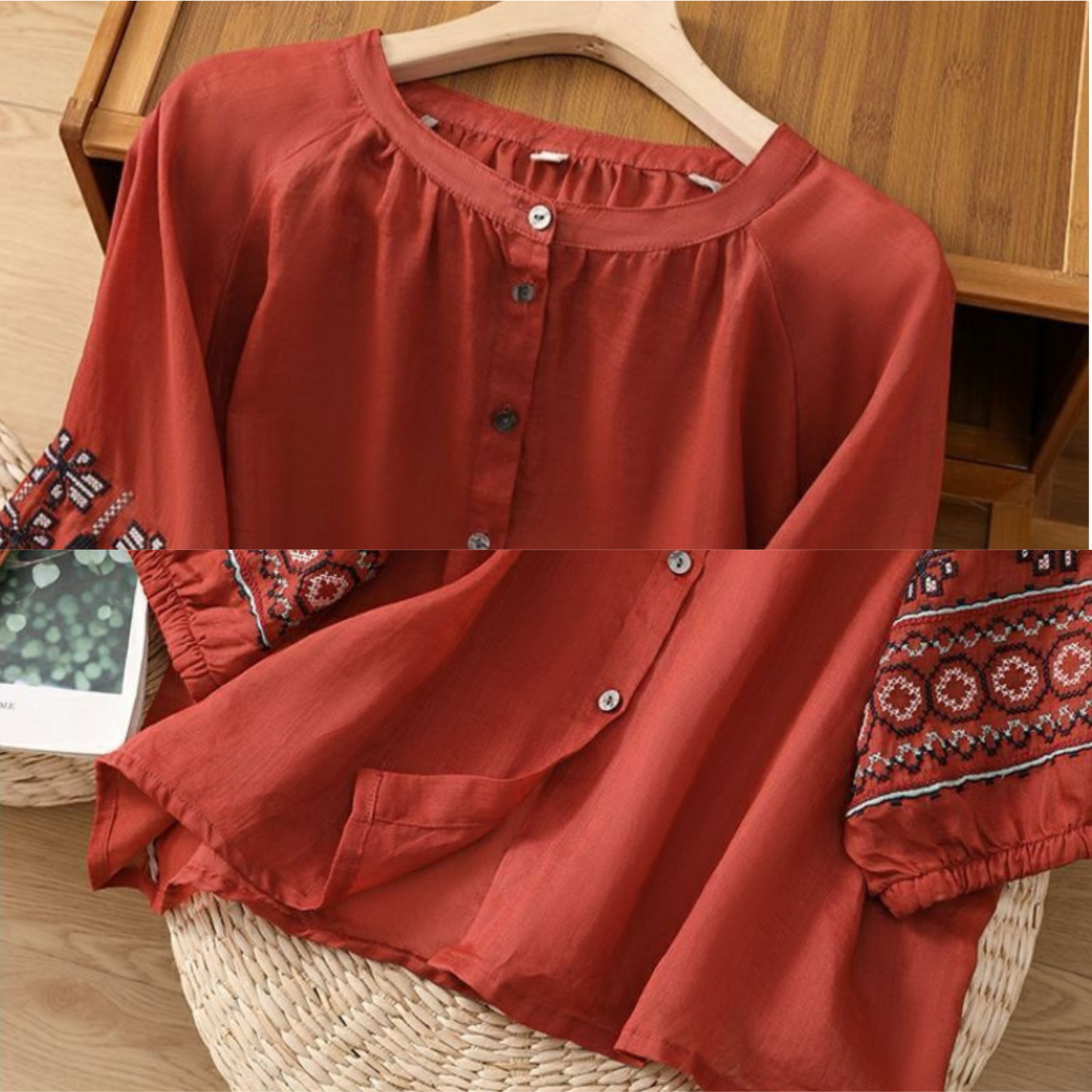 Pure Cotton Shirt With Embroidered Sleeves