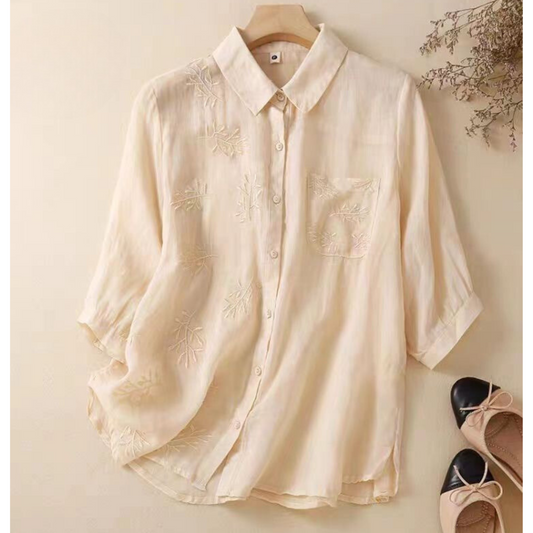 Cotton Half Embroidered Casual Wear Shirt With Pocket