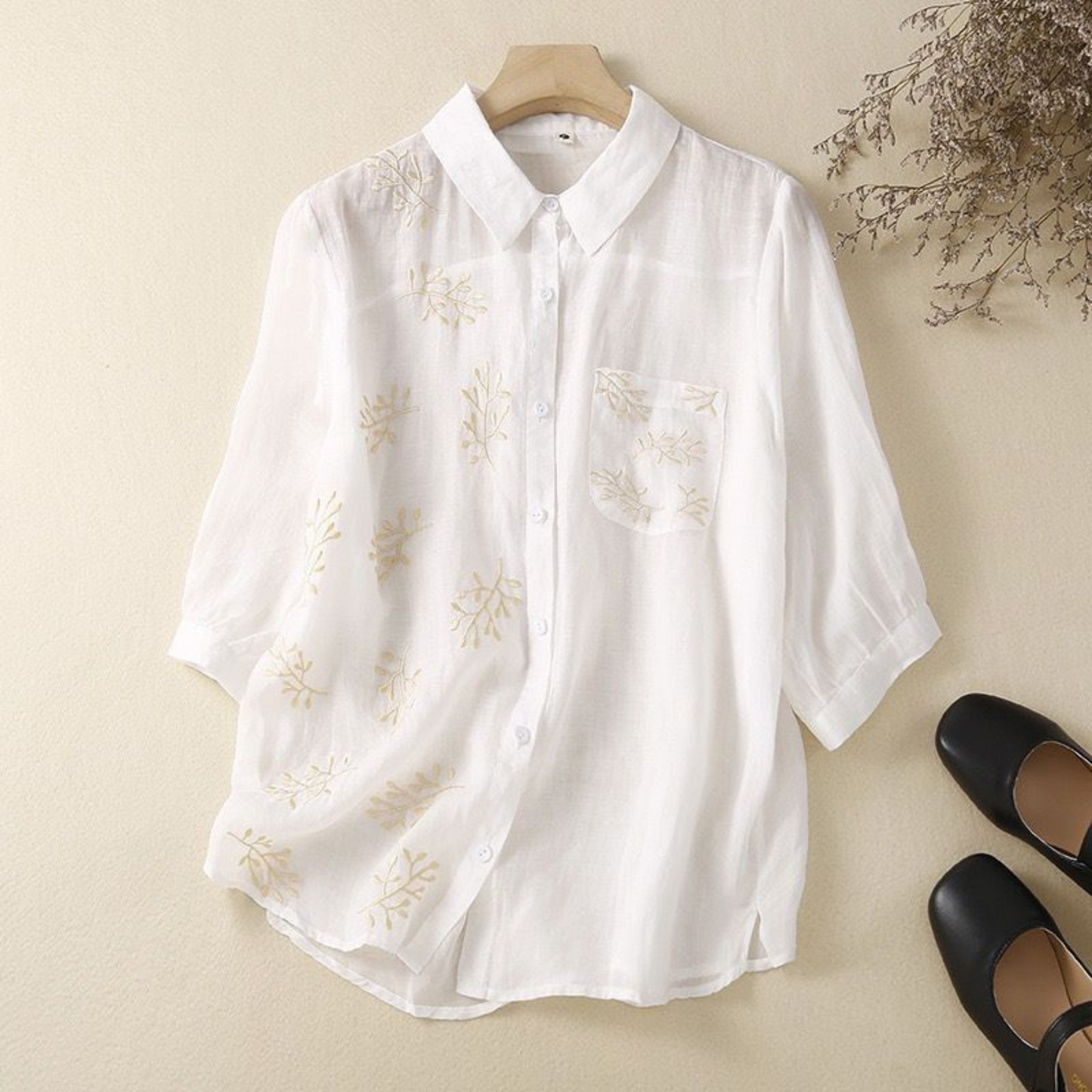 Cotton Half Embroidered Casual Wear Shirt With Pocket