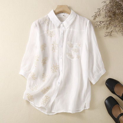 Cotton Half Embroidered Casual Wear Shirt With Pocket