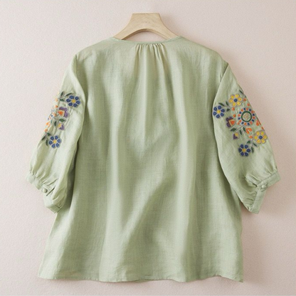 Pure Cotton Embroidered Comfortable Top With Neck Embroidered Sleeves