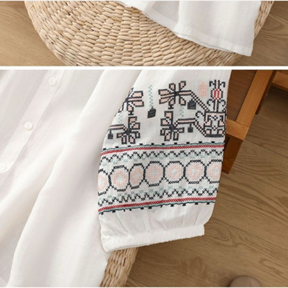 Pure Cotton Shirt With Embroidered Sleeves